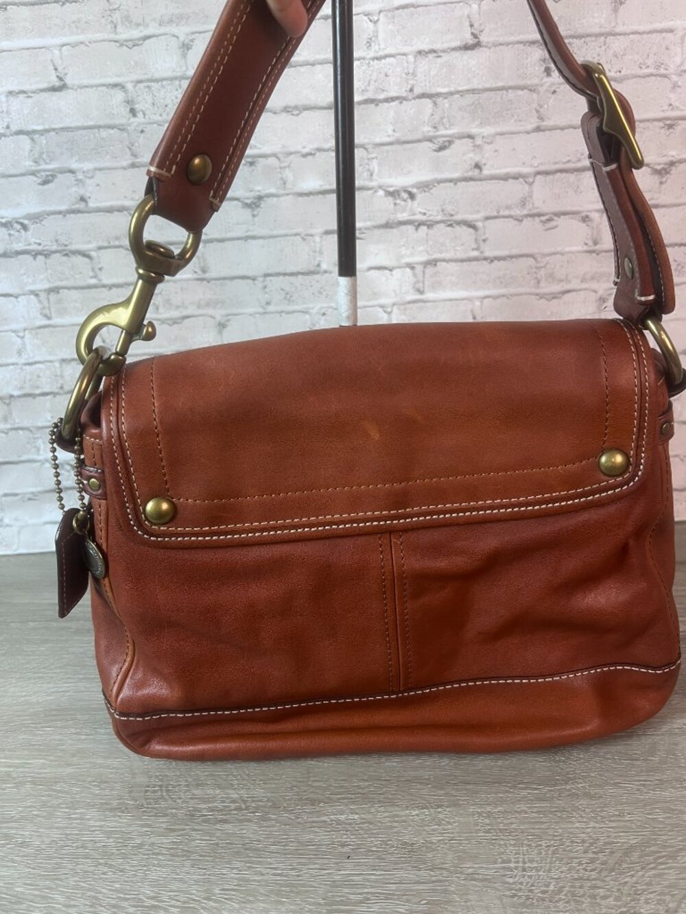 Coach 65th Anniversary Legacy Ali Flap Brown Leather Shoulder Bag Stripe - Picture 3 of 9